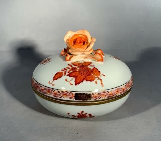 Herend Hungary - Hand Painted Lidded Dish - Chinese Bouquet - Rust -