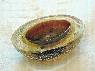 Mid - Century Italian Murano Crackle Sommerso Geode Bowl / Amber