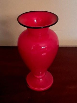 Signed Czech Art Glass Red & Black Tango Vase