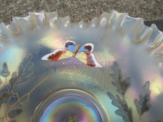 Antique Victorian Butterfly Spider Web Czech Moser Art Glass Brides Basket Bowl 4