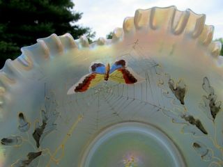 Antique Victorian Butterfly Spider Web Czech Moser Art Glass Brides Basket Bowl 5
