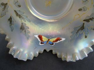 Antique Victorian Butterfly Spider Web Czech Moser Art Glass Brides Basket Bowl 6