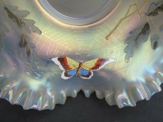 Antique Victorian Butterfly Spider Web Czech Moser Art Glass Brides Basket Bowl 7