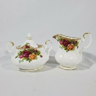 Royal Albert Old Country Roses Creamer And Sugar Bowl With Lid Made In England