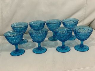 Vintage Le Smith Moon And Stars Set Of 8 Turquoise Blue Dessert Cups Glassware