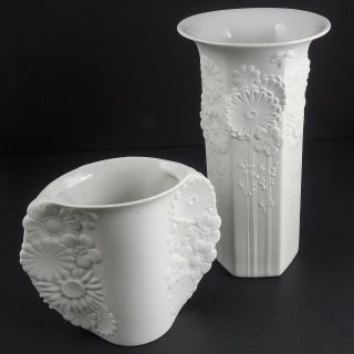 Manfred Frey For Kaiser Bisque Porcelain Vases - Floral Design W Germany
