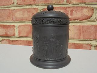 Vintage Wedgwood Black Basalt Ware Jasperware Covered Cigarette Jar