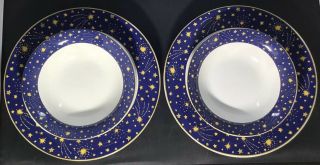 Set Vitromaster Galaxy Cobalt Blue 3 Cereal Bowls 7.  25 Inch - 4 10.  5 Inch Plates