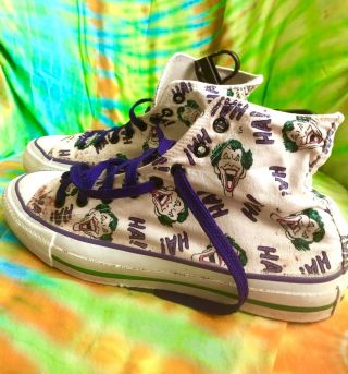 The Joker Converse All Star Hightop Sneakers Shoes Dc Comics Great Cond M 8.  5 Us
