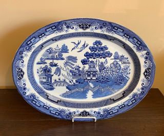 Vintage Large Blue Willow Heritage Ltd 18 " X 14 " Oval Serving Turkey Platter