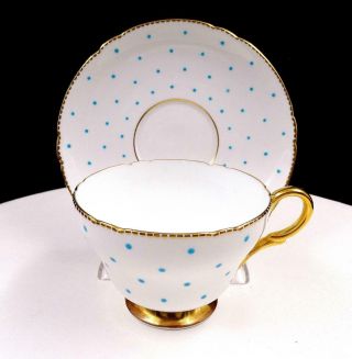 Shelley England 13497 Porcelain Turquoise Polka Dot Gold 2 3/8 " Cup And Saucer