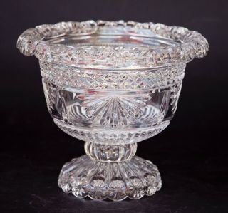 Crystal Glass Large Footed Fold Over Rim Bowl Ornate Floral Design