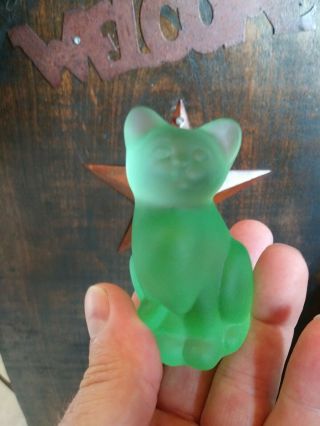 Fenton Art Glass Lime Green Satin Mini Kitten Cat Gift Shop Sample