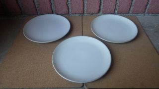 3 Vintage Heath Ceramics Sausalito Pottery Salad Plate 8 Inch White Tan Coupe