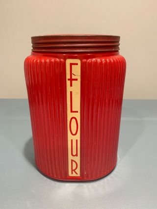 Vintage Deco Owens Illinois Glass Red Ovoid Flour Canister C.  1930