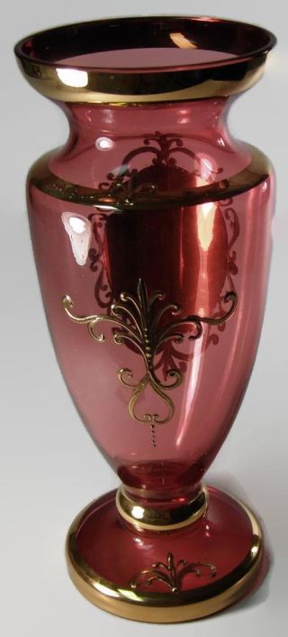 Bohemian Moser Harrach Art Nouveau Cranberry Glass Vase Enameled Flowers & Gilt 3