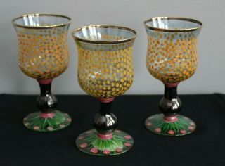 Set Of 3 Mackenzie Childs Piccadilly Circus Tulip Hand Painted Goblets Vintage