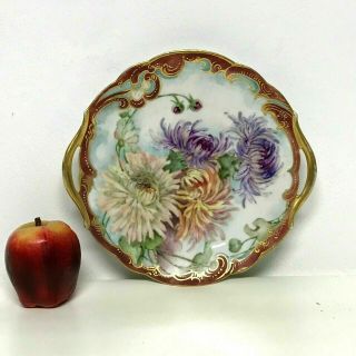 Antique Limoges Hand Painted Chrysanthemum Flower Plate Tray