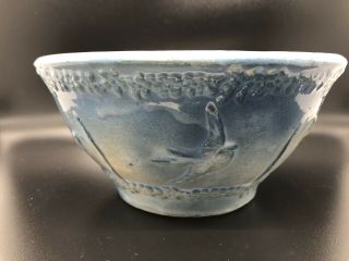 Hull Swallows & Tulips Blue White Salt Glaze Stoneware Bowl