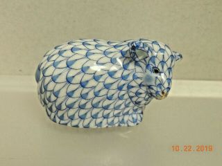 Herend Small Blue Fishnet Lamb Handmade Hand Painted Porcelain