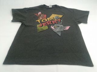 Tom And Jerry Cartoon Graphic Delta Brand Grey Distressed Mens T Shirt Size L