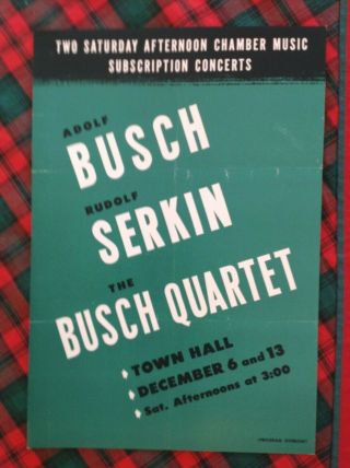 1947 Busch Serkin Quartet Town Hall Box F Flyer Handbill Vgc