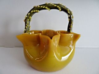 Rare Color Victorian Stevens & Williams Webb Art Glass Candy Basket Thorn Handle