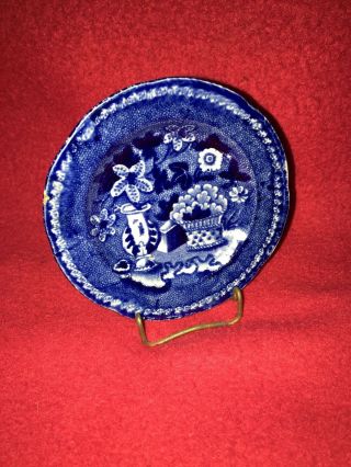 Historical Staffordshire Dark Blue Cup Plate Chinese Vase By Adams Ca.  1825