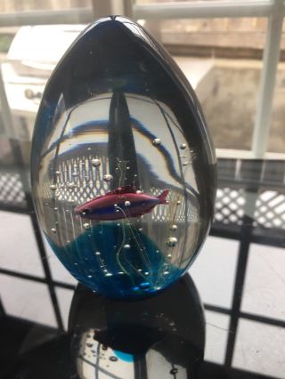 Large Vintage Murano Art Glass Egg Shaped Fish Tank Aquarium Paperweight Signed