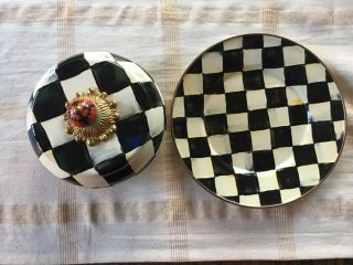 Mackenzie Childs Courtly Check Enamelware Butter Cheese Dome Dish
