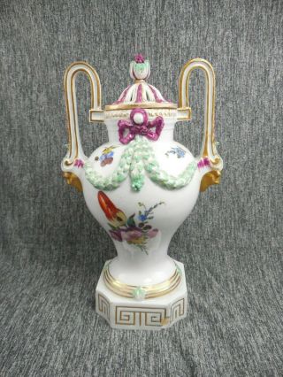 Antique Meissen Porcelain Flower Large Urn Vase 1800s