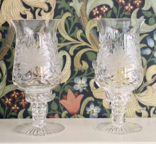 A Handsome Victorian Cut Glass Vase Candle Lanterns