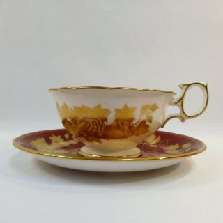 Wedgwood Tonquin Ruby Footed Tea Cup And Saucer Red White Bone China England