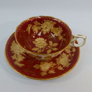 Wedgwood Tonquin Ruby Footed Tea Cup and Saucer Red White Bone China England 2
