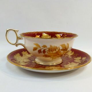 Wedgwood Tonquin Ruby Footed Tea Cup and Saucer Red White Bone China England 4