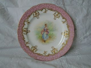 Ambrosius Lamm Dresden Hand Painted Lady In Garden Pink Gold Cabinet Plate 1887