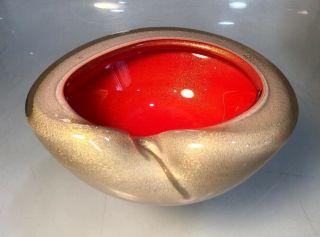 Vintage Murano? Sommerso Glass Geode Bowl Ashtray Orange Gold Biomorphic Mcm