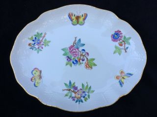 Herend Queen Victoria Handpainted Butterflies Flower Porcelain Tray Dish Hungary