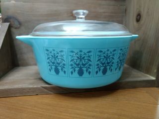 PYREX SAXONY TREE OF LIFE COVERED CASSEROLE 475 - B 2 1/2 QT With Lid Rare Promo 7