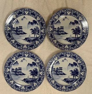 Canton Blue China Set Of 4 Blue & White Dinner Plates,  10.  6 " - D