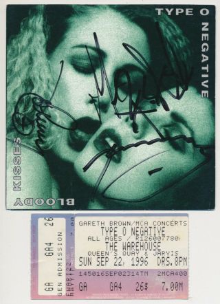 Type O Negative " October Rust Tour " Signed Bloody Kisses Artwork,  Stub 9/ 22/1996