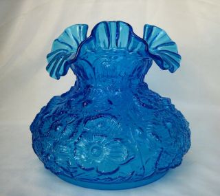Fenton Art Glass Colonial Blue Ruffled Lamp Shade Poppy Pattern 6.  75 " Fitter