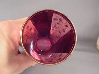 Old Antique Moser Art Glass Lily of the Valley Cranberry & Gold Enameled Tumbler 7