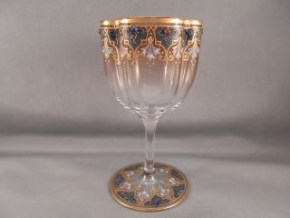Old Antique Moser Art Glass Jeweled Persian Style Goblet W Gold Trim