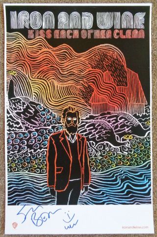 Signed Iron And Wine Album Poster In - Person W/proof Autograph Sam Beam Kiss Each
