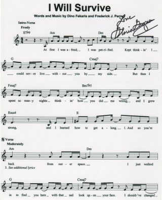 Gloria Gaynor Real Hand Signed I Will Surive Novelty Sheet Music Singer