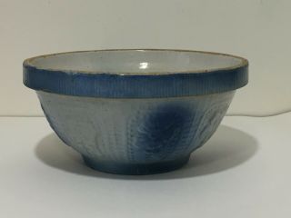 Antique Vintage Blue White Stoneware Bowl Fruit Flower Pansy Cosmos 10 X 5