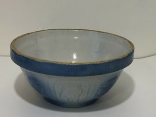 Antique Vintage Blue White Stoneware Bowl Fruit Flower Pansy Cosmos 10 x 5 2