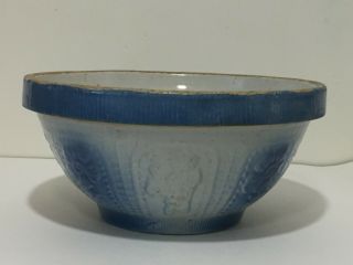 Antique Vintage Blue White Stoneware Bowl Fruit Flower Pansy Cosmos 10 x 5 4