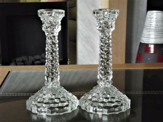 Fostoria American Large Cone Candlesticks.  Great Examples